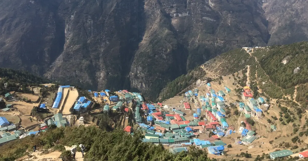 Settlement of Namche Bazaar with teahouses 