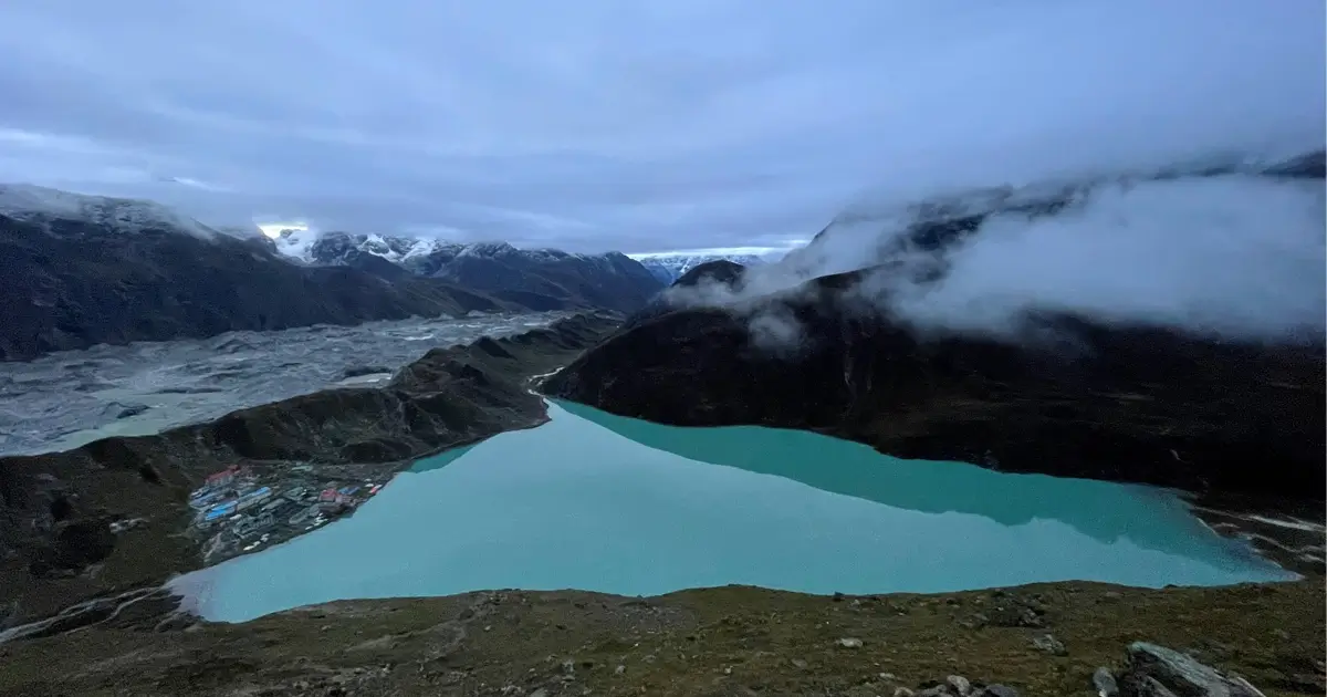 Vistas of Gokyo Valley and Gokyo Lake from Gokyo Ri (5357 m) during Gokyo Valley trek in October