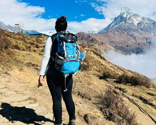Picture In Backdrop Of Machhapuchhre