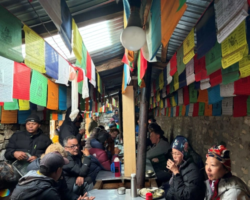 Trekkers At Teahouses On Manaslu